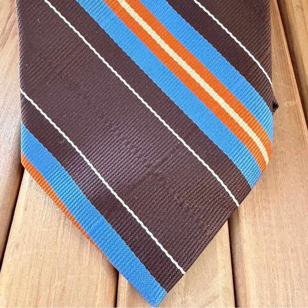 Vintage Brown Blue Orange Regimental Stripe Tie Classic Mens Necktie - Picture 2 of 7